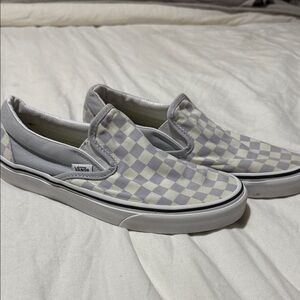 Vans Gray and White Checkered Slip-On Sneakers